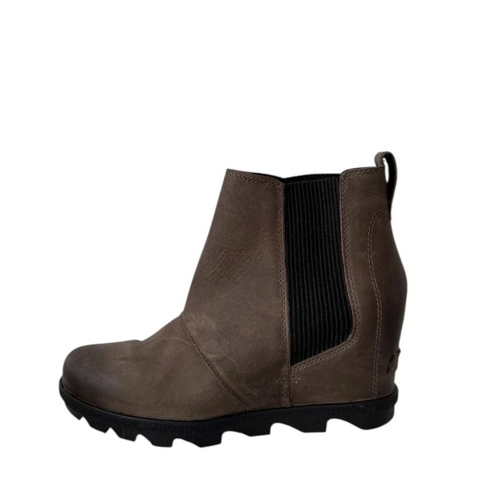 Sorel Joan of‎ Atric Wedge II Ankle Boots Waterproof Leather Brown Gray 9